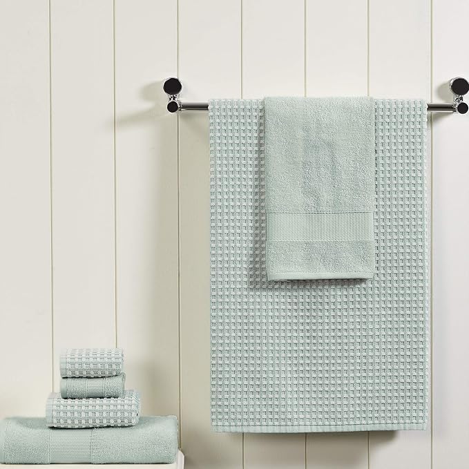 Modern Threads 6 Piece Cotton Bath Towel Set – Ultra Soft 600 GSM Towels – Bathroom Set with Hand Towels and Washcloths – Waffle (Sage Mist)