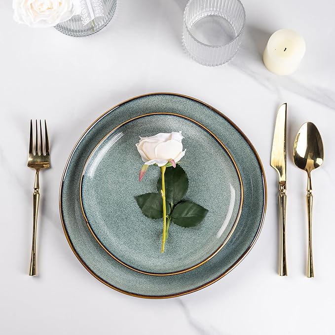 AmorArc Ceramic Dinner Plates Set of 6,10.5 Inch Handmade Reactive Glaze Stoneware Plates,Rustic Shape Dinnerware Dish Set for Kitchen,Microwave & Dishwasher Safe,Scratch Resistant