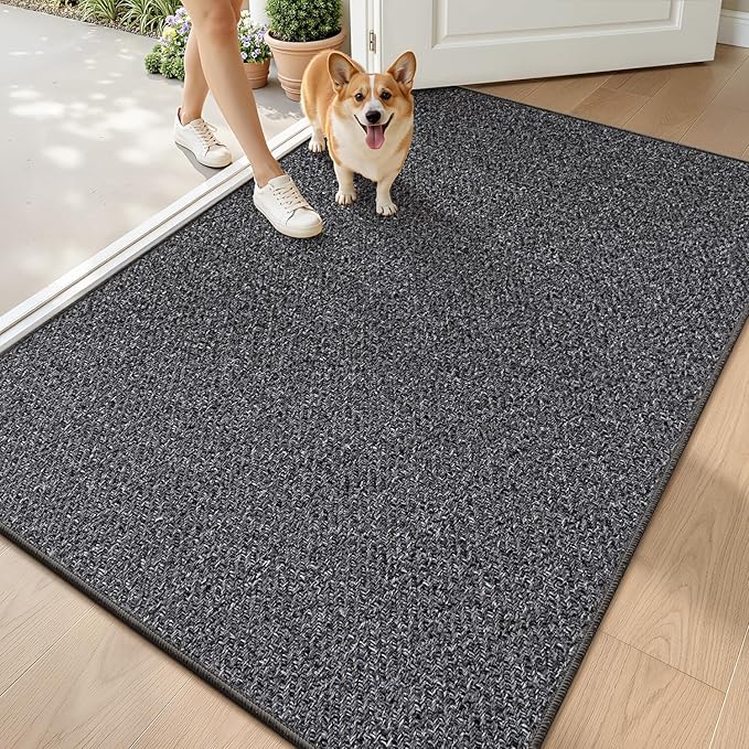 LUMI Ultra Thin Indoor Door Mat for Entrance 48"x72", Non Slip Entryway Mat, Low Profile Doormat, Unique Herringbone Design Carpet for Inside, Patio, Porch, Dark Gray