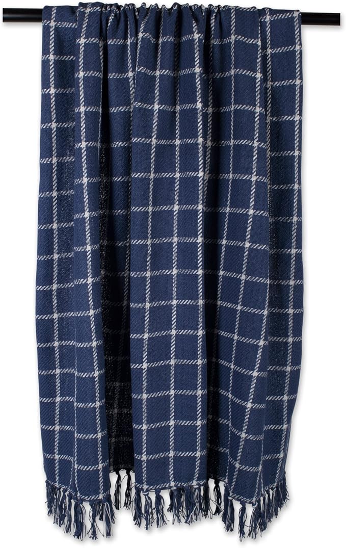 DII Transitional Checked Plaid Woven Throw, 50x60, French Blue