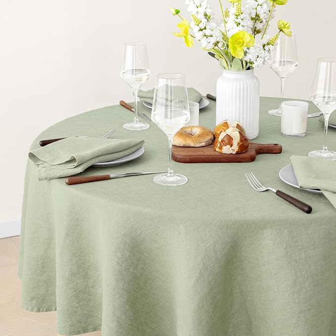 Triton French Linen Tablecloths 90Inches Round,100% Natural Table Clothes for Dining,Parties,Picnic,Events,Weddings and Restaurants,Sage