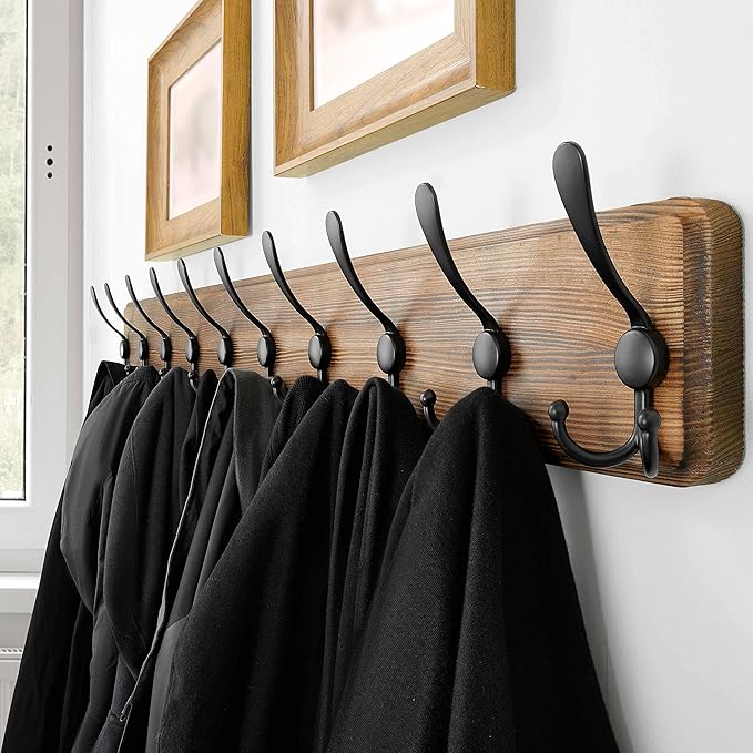SKOLOO Rustic Large Wall Mounted Coat Rack-38.6'' Long Coat Rack for Wall, Pine Solid Wood Coat Rack Hook, Farmhouse Coat Hanger Wall Mount for Hanging Jacket Coat Hat, Pack of 2