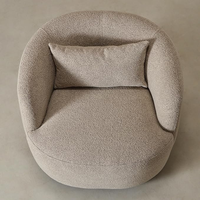 KINWELL 34" Wide Boucle Swivel Barrel Chair with 23" Ottoman Set, Fully Assembled Set of Sherpa Accent Chair and Footrest, Modern Comfy Armchair and Footstool for Living Room and Bedroom, Taupe