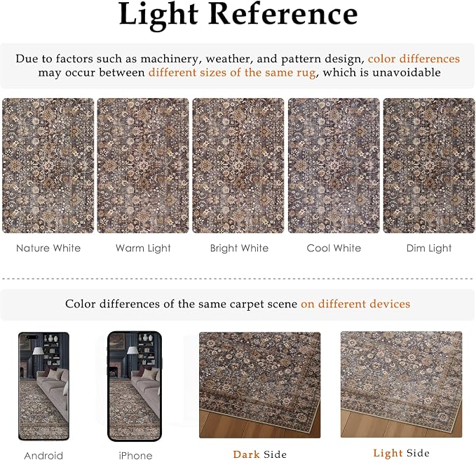 Hugear 5x7 Machine Washable Rugs Tradition Brown Hallway Area Rug Indoor Accent Rug Floral Low Pile Carpet Soft Throw Aesthetic Rug Bedroom Living Room Office Dining Room Kitchen Laundry Room Non Slip