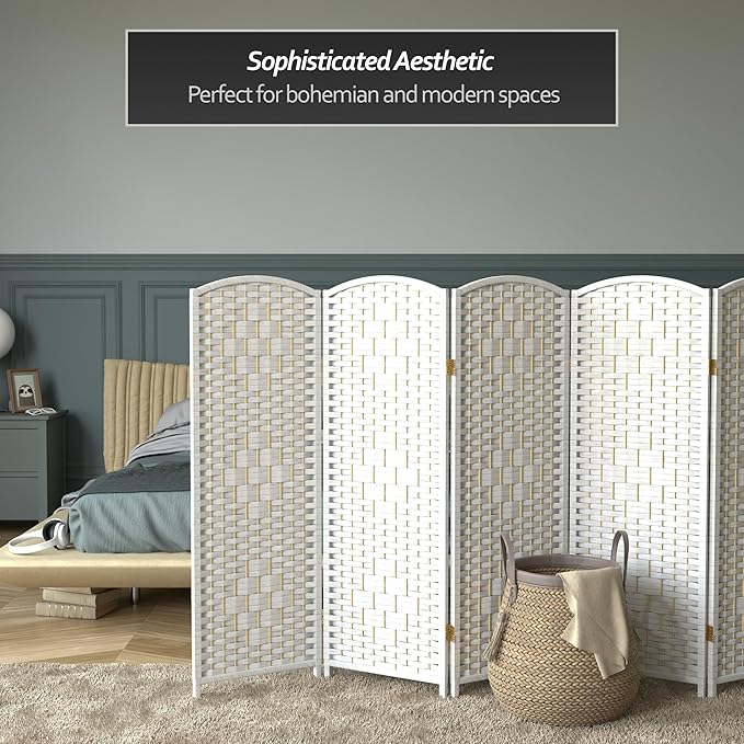 Red Lantern 4 ft. Short Diamond Weave Fiber Folding Screen - White - 6 Panel