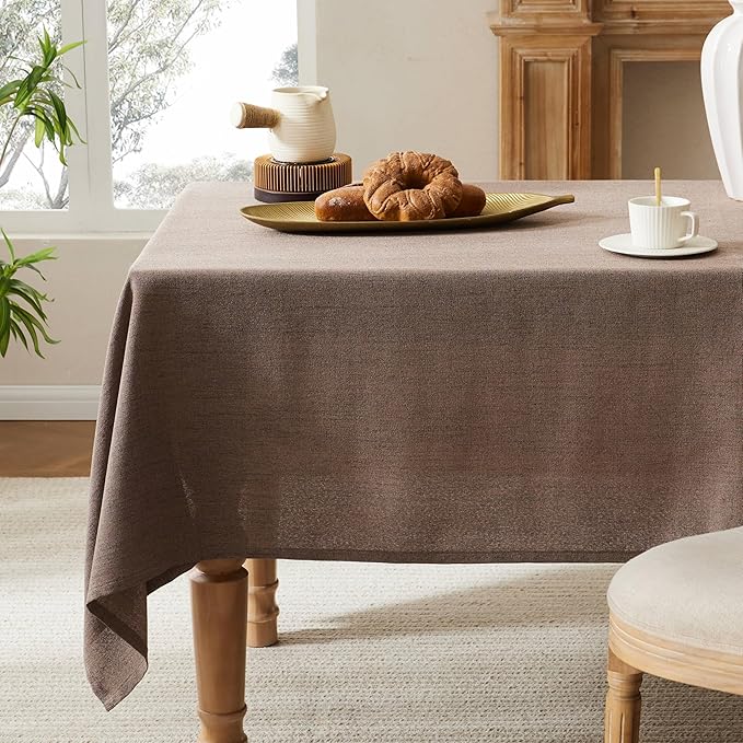 Linen Tablecloth for Square Table, 60x60 Inch Cocoa Brown, Farmhouse Style Brown Tablecloth, Water Resistant Burlap Tablecloths for Dining Table Farmhouse Kitchen