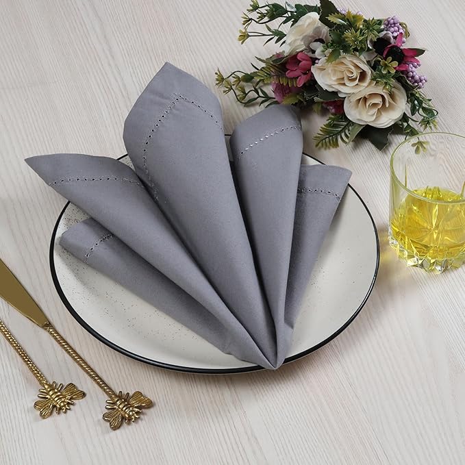 Cotton Cloth Napkins Set of 12, 18x18 Cotton Napkin Cloth Washable, Soft, Reusable Napkins for Wedding, Parties, Christmas, Thanksgiving, Everyday Use (Grey) - ALPHA Living HOME
