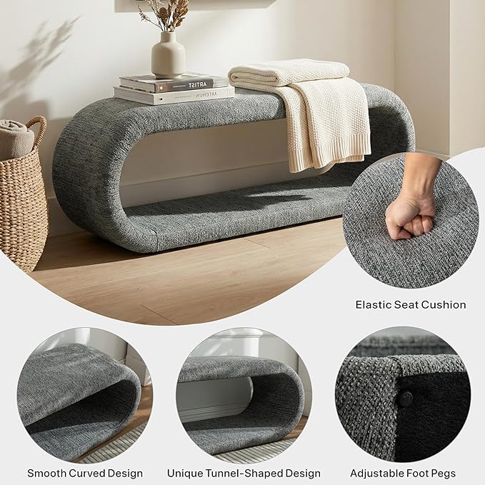 Chifee & Vingol 52" W Modern Living Room Bench Upholstered Entryway Bench Bedroom Benches End of Bed Benches for Entryway, Dining Room and Living Room,Gray