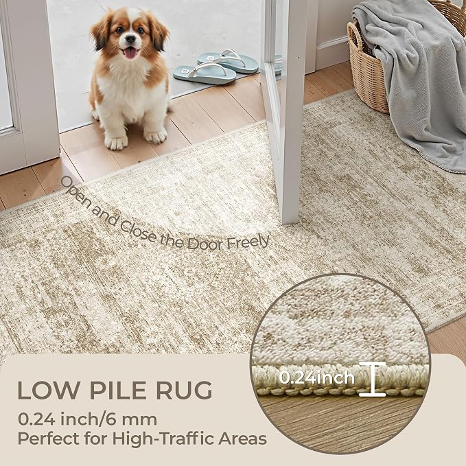 3x20 Washable Runner Rug for Hallway, Non-Slip Long Hallway Runner for Entryway, Soft Vintage Kitchen Mats for Floor, Abstract Dining Room, Bedroom, Living Room Rugs(3'x20', Brown/Ivory)