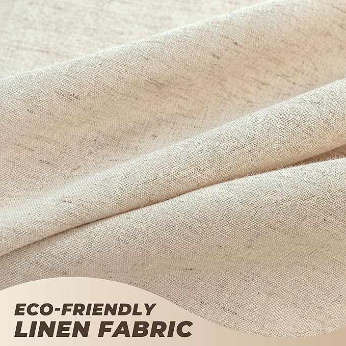 60 Inch Natural Linen Shower Curtain with Tassels, Country Boho Farmhouse Bath Decor Beige Shower Curtains for Bathroom Neutral Fabric Bath Curtain