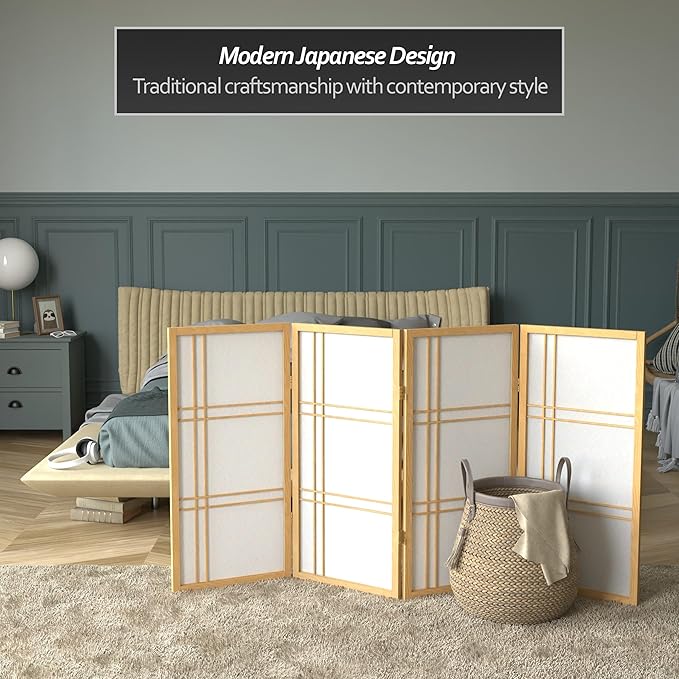 3 ft. Short Double Cross Shoji Screen - Natural - 4 Panels
