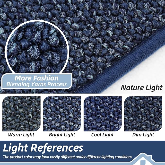 BEQHAUSE Kitchen Rugs and Mats 2PCS, Non-Slip Kitchen Mats for Floor, Absorbent and Stain Resistant Kitchen Runner, Machine Washable Rugs for Kitchen, Laundry & Sink, 24"x36"+24"x60", Blue