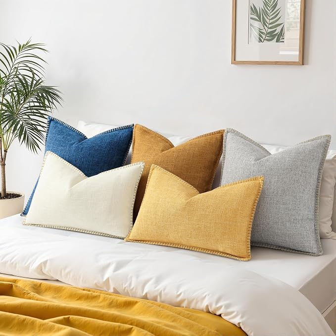 decorUhome Patriotic Summer Decorative Throw Pillow Covers 24x24 Set of 2 Square Faux Linen Outdoor Neutral Farmhouse Euro Sham Coastal Pillow Covers with Stitched Edge for Couch Sofa, Dark Blue