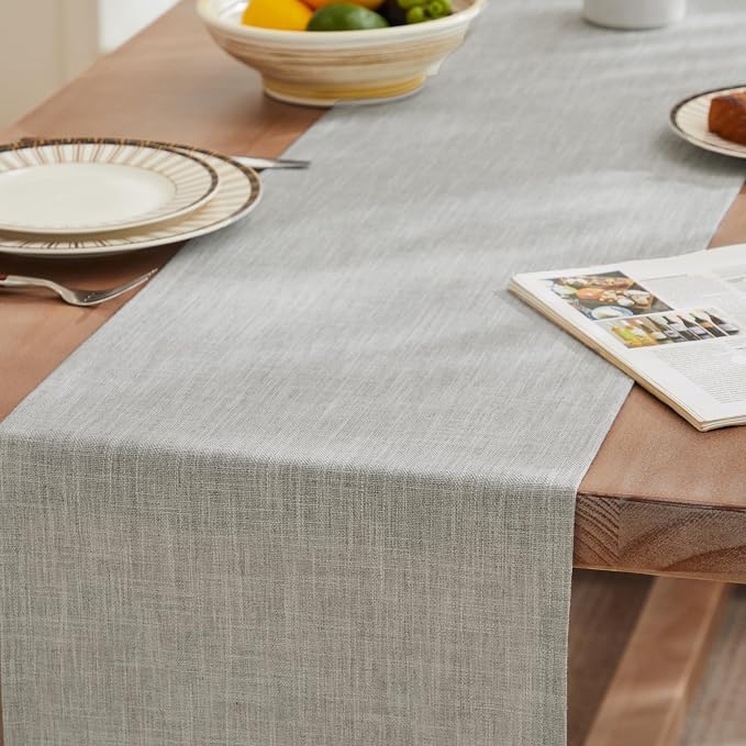 ZeeMart Rustic Cotton Linen Table Runner, 13x60 Inches Light Grey, Farmhouse Style Grey Table Runners 60 Inches Long, Washable Kitchen Dining Table Decoration for Home Party Decor