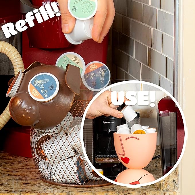 Made Easy Kit Coffee Pod Basket Organizer Practical Decoration - Compatible with Keurig K-Cup Pods & Capsules - Home Cafe Bar Decor Useful Kitchen Countertop Freestanding (Pig Square)