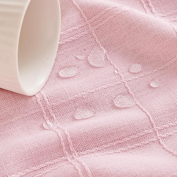 ZeeMart Linen Checked Table Cloth 60x84 Inches (Fit 5ft, Narrow Fit 6ft Rectangle Table), Farmhouse Style Plaid Embroidered Water Resistant Table Cover, Pink