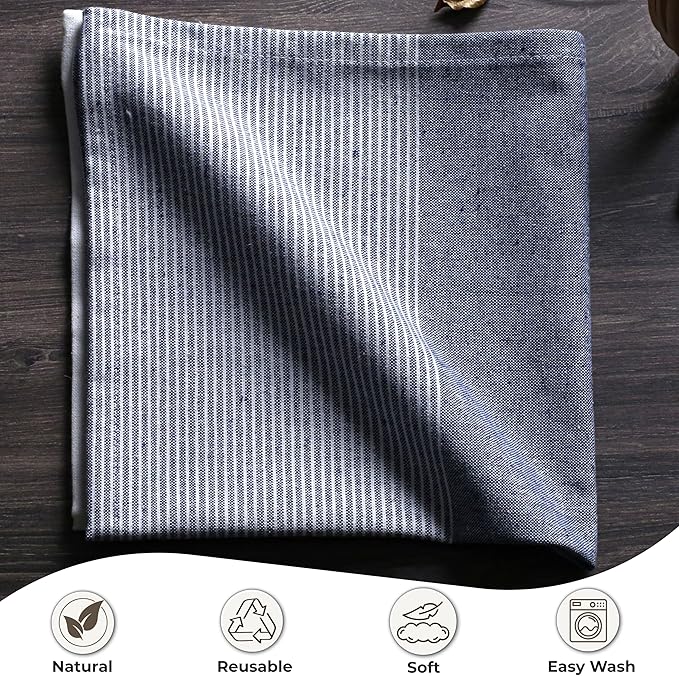 Palisa 100% Cotton Cloth Dinner Napkins [Pack of 12, Blue] Striped Pattern Reusable Table Linen Napkins for Home & Kitchen | Parties & Farmhouse Dining Décor 18x18 Inch
