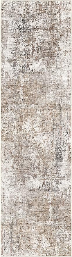 UERMEI 2x8 Washable Runner Rug for Hallway, Non Slip Low Pile Kitchen Carpet, Neutral Modern Abstract Indoor Floor Mat for Entryway Laundry, Kid & Pet Safe High Traffic Area, Brown/Grey/Red