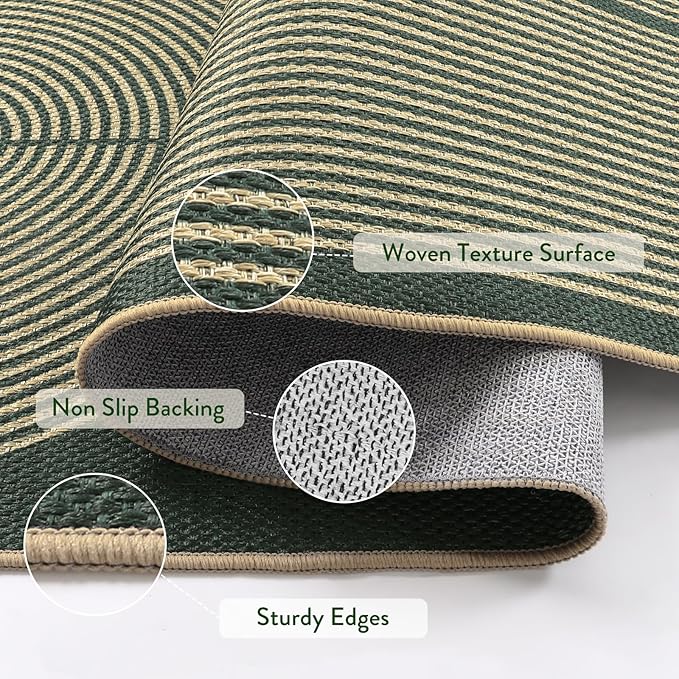 Lahome Enfys Modern Rainbow Easy Jute Indoor Outdoor Rugs, 5x7 Dark Green Rug for Living Room Office, Farmhouse Non Slip Non Shedding Floor Carpet for Dining Room Deck Sunroom