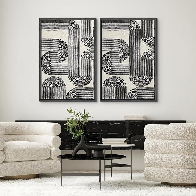 SIGNWIN Framed Wall Art Print Set Black and White Geometric Line Abstract Photography Modern Art Rustic Relax/Calm Multicolor for Living Room, Bedroom, Office - 24"x36"x2 BLACK