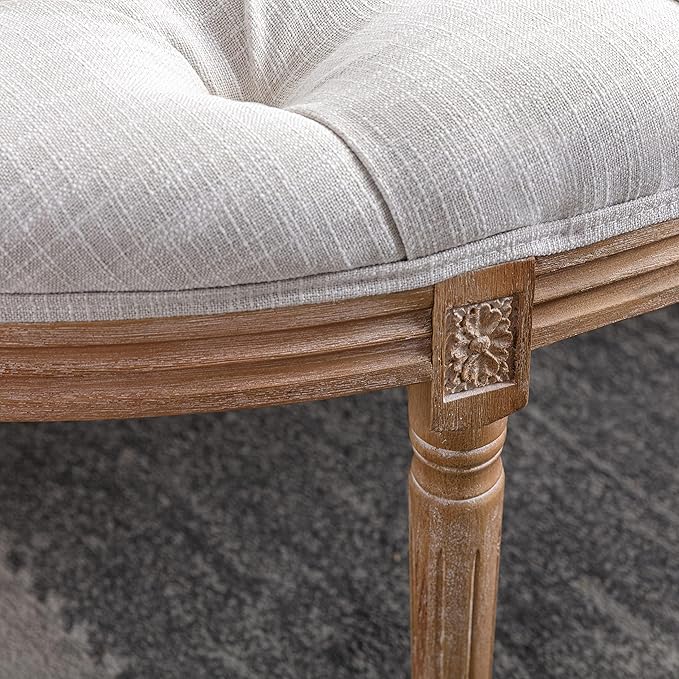 chairus Linen Halfmoon Entryway Bench 55" Button Tufted Semi-Circle Ottoman Comfy Upholstered Seat for Bedroom/End of Bed/Mudroom/Indoor, Beige
