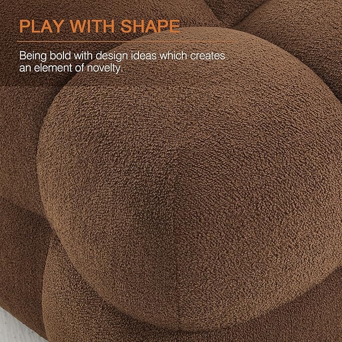 Zesthouse Square Pouf Ottoman Foot Rest, Modern Ottoman Coffee Table for Living Room, Boucle Fabric Stool Seat, Upholstered Tufted Footstool for Couch, Cube Makeup Vanity Chair Backless, Rust Brown