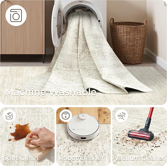 Kitchen Runner Rugs Non Skid Washable - 2.5 x 10 Runner Rug with Anti Slip Backing, Ultra-Thin Soft Rug Runner for Hallway, Bedroom, Living Room (2.5'x10', Beige)