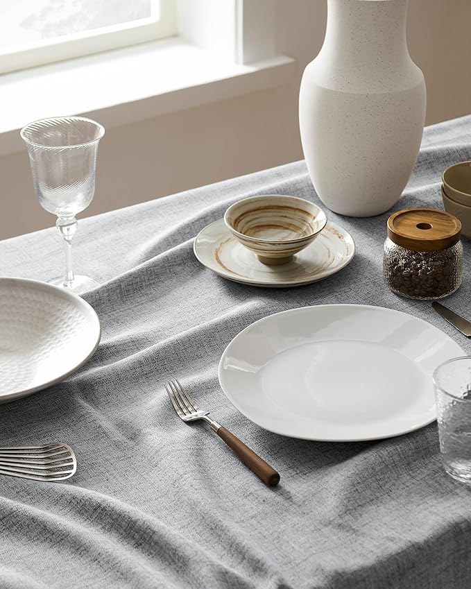 Linen Tablecloth for Rectangle Table 54x108 Inch Grey, Farmhouse Style Grey Tablecloth, Water Resistant Burlap Tablecloths for Dining Table Farmhouse Kitchen