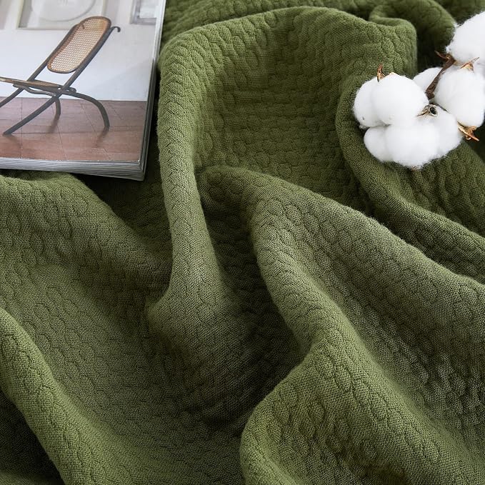Premium 100% Cotton Blanket – All-Season Soft Breathable Bed Blanket for Queen Size – Lightweight Stylish Textured Throw for Bed– Giftable Cozy Bedding