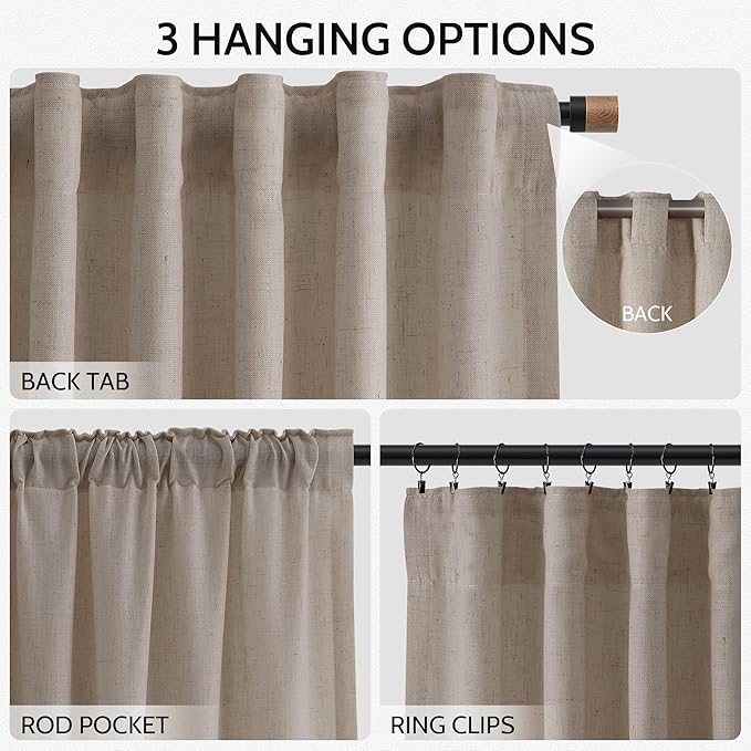 Ecru Linen 112 Inch Curtains for Living Room Light Filtering Semi Sheer Curtain Back Tab Rustic Farmhouse Decor Burlap Elegant Soft Drapes Floor to Ceiling High Window for Bedroom 52x112, 2 Panels