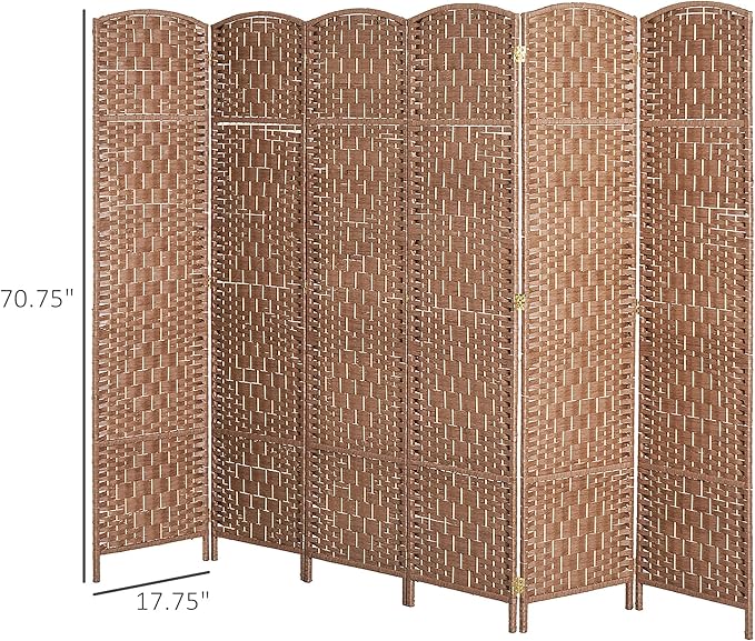 HOMCOM Room Divider 6 Panel, 6FT Tall Folding Privacy Screen, Freestanding Hand-Woven Partition for Room Separation with 360° Hinges, Paper Rope Diamond Weave, Natural