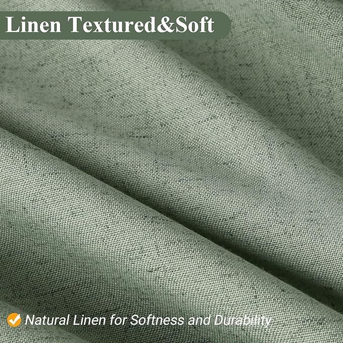Naturoom Light Sage 36 Inch Shower Curtain - Stall Narrow Half Linen Ultra Thick Fabric Shower Curtain Set with Hooks, Boho Farmhouse Rustic RV Camper Bath Curtains for Bathroom, 36x72