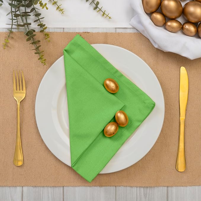 Blue Needles Solid Cloth Napkins Set of 12 Apple Green 100% Cotton Dinner Napkins 18x18 inches, Spring Summer Easter - Soft, Reusable, Absorbent & Washable Linen, Ideal for Parties & Everyday Use
