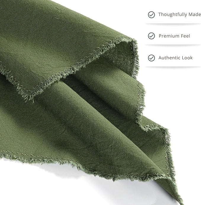 Palisa Premium Cotton Dinner Napkins Set of 12 | Olive Green Frayed Edge Rustic Farmhouse Table Linen | Soft Washable Long Lasting Durable Cloth Serviettes for Wedding Dining Decor 18x18 Inch