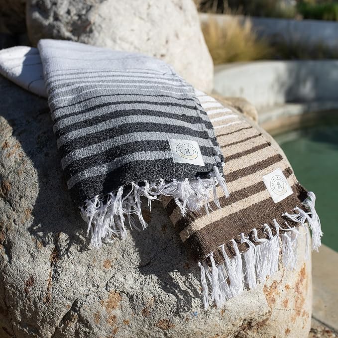 Gray Mexican Blanket by Laguna Beach Textile Co - Beach, Yoga, Camping, or Decorative Throw Blanket - Traditional Handmade Serape - Gray Tulum