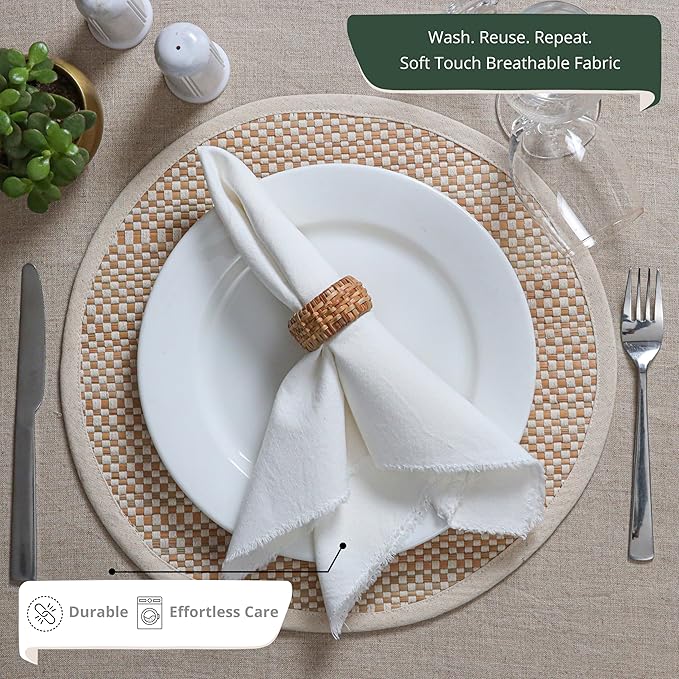 Ramanta Home Cloth Napkins Set of 4 White 18x18 Inch - Spring Soft & Durable Frayed Dinner Napkin for Easter Wedding, Birthday Party | Heavy Weight Fabric Table Linen for Everyday Use Family Dinners