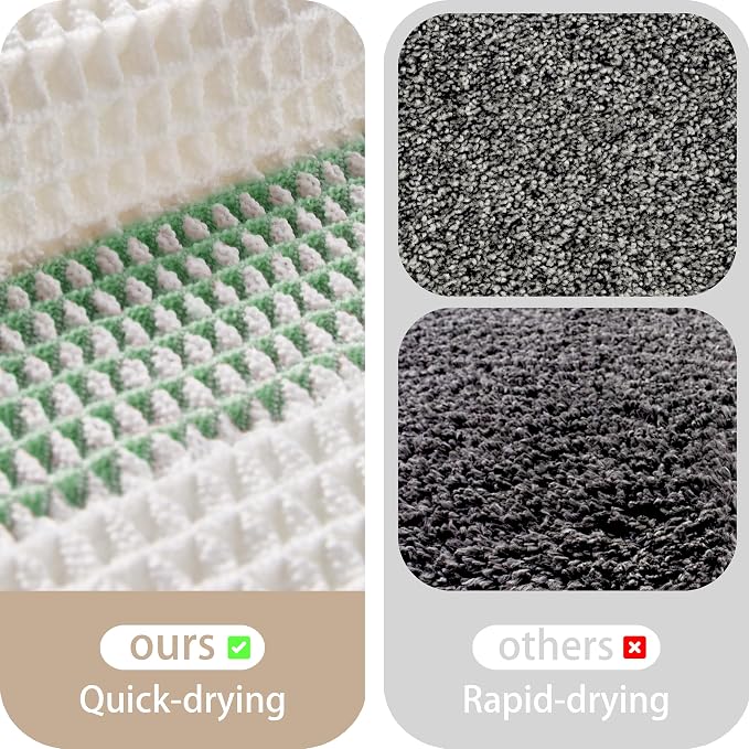 Waffle Bath Mat Non Slip, Boho Bathroom Rug, Super Absorbent Quick Dry Bathroom Mat, Soft Farmhouse Bath Rug with Tassels, Small Washable Shower Mats for Floor 16"x24", White and Green