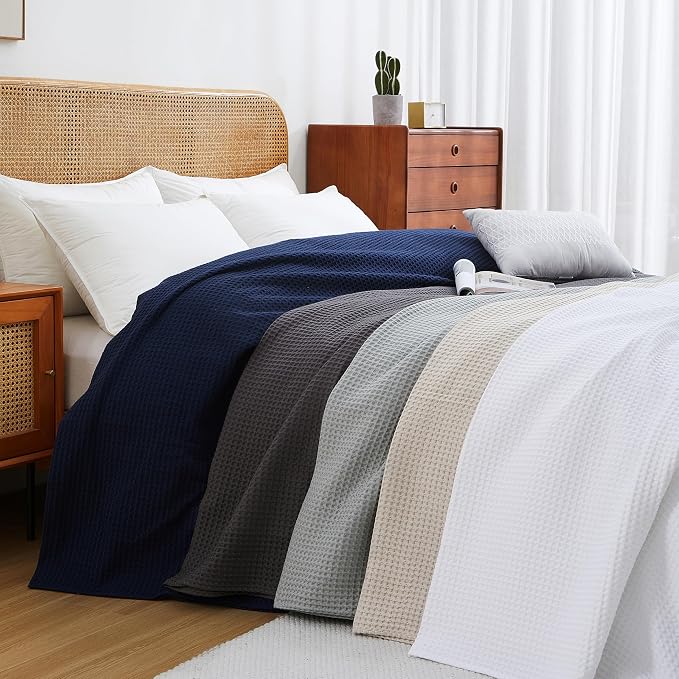 100% Egyptian Cotton Waffle Weave Throw Blanket for Bed Couch Sofa Home Decor, Soft Lightweight Bed & Couch Blanket for All Seasons (White - Throw Size - 50 * 60")