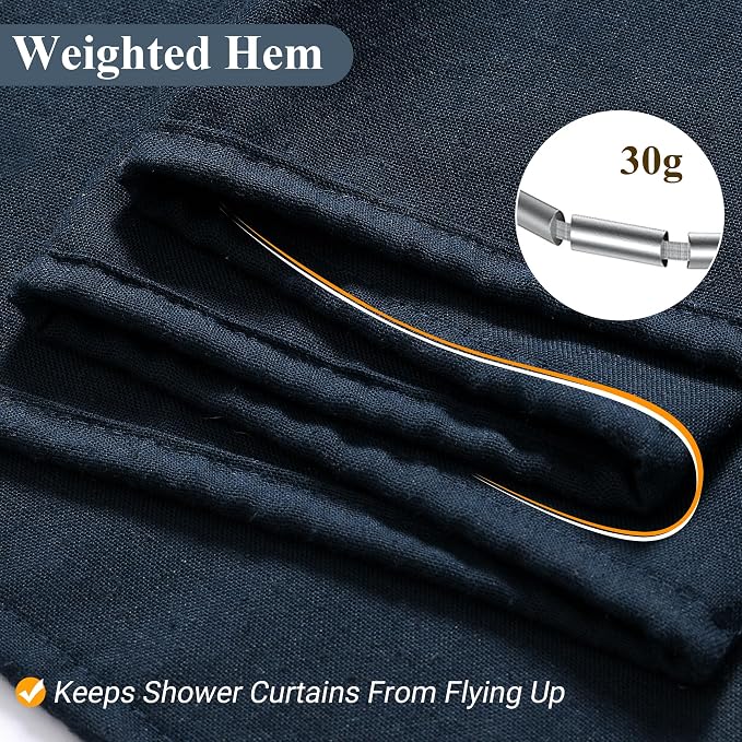 Naturoom Navy Blue Shower Curtain for Bathroom, Linen Textured Weighted Hem Cloth Shower Curtain Set with Hooks, Simple Hotel Luxury Men Nautical Bath Accessories Decor,72x90, Dark Blue