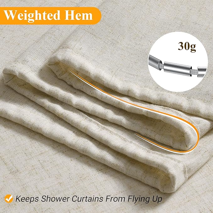 Naturoom Light Beige Linen Shower Curtain 78 Inch Long Weighted Fabric Bath Shower Curtain Set with Hooks, XLong Tall Country Farmhouse Neutral Curtains for Bathroom, 72x78