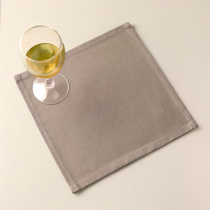 Encasa XO Cocktail Cloth Napkins Set of 12 | Pure Cotton Table Napkin | Size (9"x9") | Light Beige Solid | Machine Washable