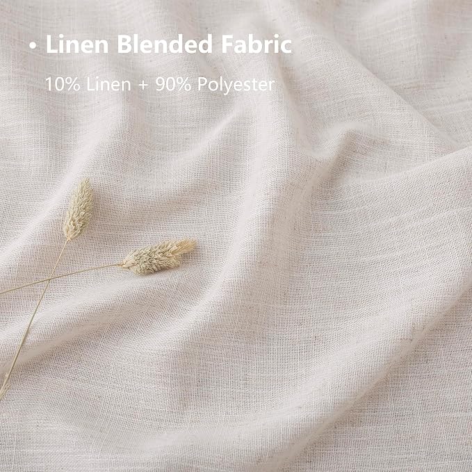 Linen Blended Sheer Curtains & Drapes - 96 Inches 2 Panels Set | Light Filtering & Semi-Sheer Privacy Protection, Grommet Top, Fits Living Room and Bedroom, 54 Inches Wide, Beige White