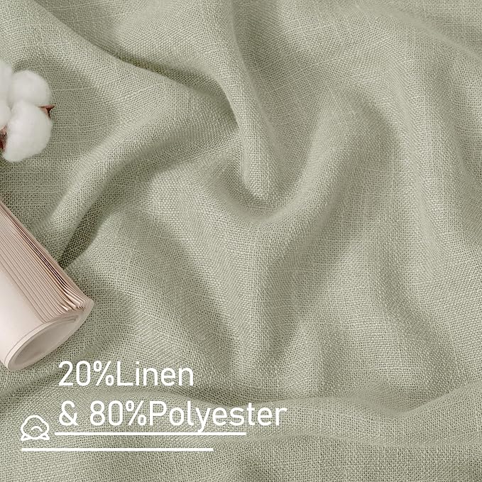 LAMIT Short Linen Curtains 54 Inch Length for Bedroom, Semi Sheer Light Filtering Drapes Bronze Grommet Linen Textured Panels for Kitchen/Bathroom/Living Room, 2 Panels, Sage Grey, 34 X 54 Inch
