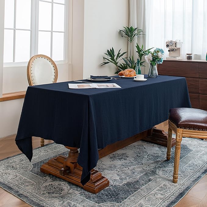 Linen World Linen Tablecloth,100% French Linen Navy Tablecloth 120" x 60" Inch,Washable Rectangular Tablecloth for Dining,Outdoor,Weddings and Restaurants,Decorative Thanksgiving Christmas