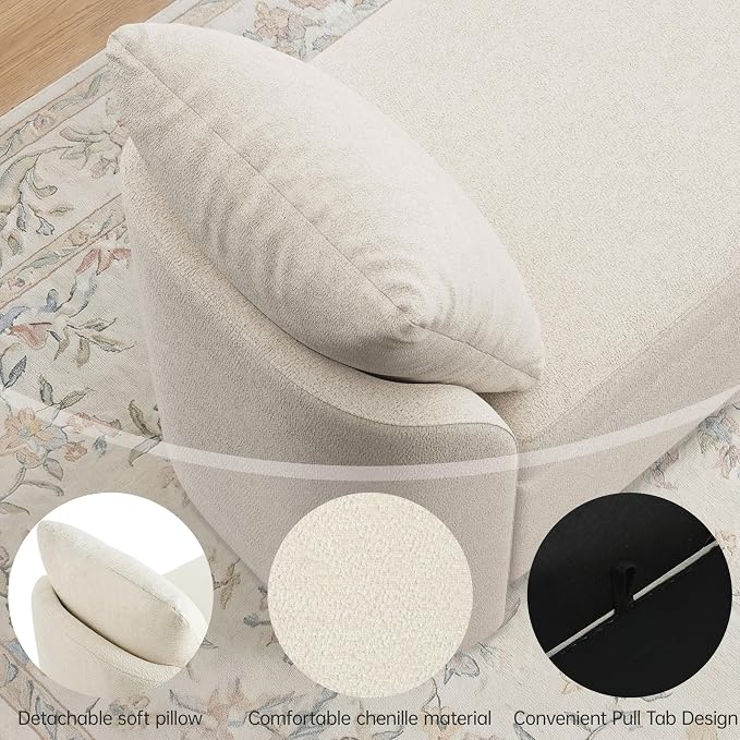 Usaint 58.3" Storage Ottoman Bench with Pillows, Upholstered End of Bed Bench with Arms, Footrest Stool Bench for Bedroom, Living, Window, Entryway and Hallway, Beige