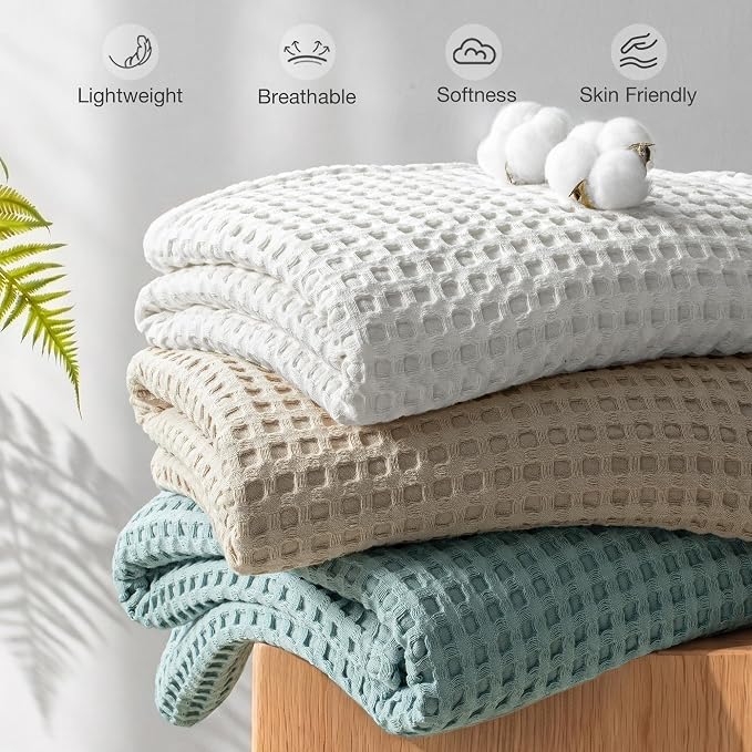 Exclusivo Mezcla Pre-Washed 100% Cotton Waffle Blanket Twin Size for Bed, 330GSM Lightweight Breathable Summer Blankets, Soft and Cozy, Home Decor, Slate Blue, 60x80 Inches