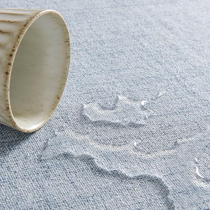 Linen Tablecloth for Rectangle Table 60x104 Inch Blue, Farmhouse Style Blue Tablecloth, Water Resistant Burlap Tablecloths for Dining Table Farmhouse Kitchen