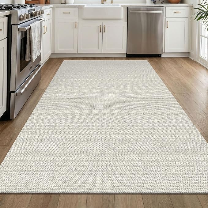 EARTHALL Washable Area Rug 4x6 Ft Non Slip Rugs for Entryway Braided Throw Rugs Bedroom Carpet Cotton Entry Rug Woven Floor Carpets for Bedroom Dining Room Living Room, Cream/Grayish