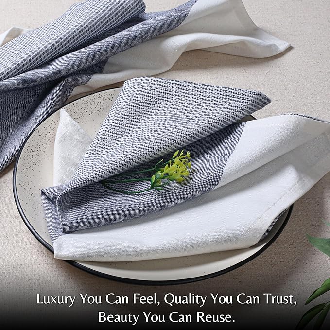 Palisa 100% Cotton Cloth Dinner Napkins [Pack of 12, Blue] Striped Pattern Reusable Table Linen Napkins for Home & Kitchen | Parties & Farmhouse Dining Décor 18x18 Inch