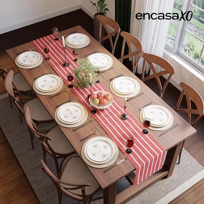 Encasa XO Cotton Dining Table Runner | Roma Red Stripes | Size 13x72 in - Machine Washable & Durable